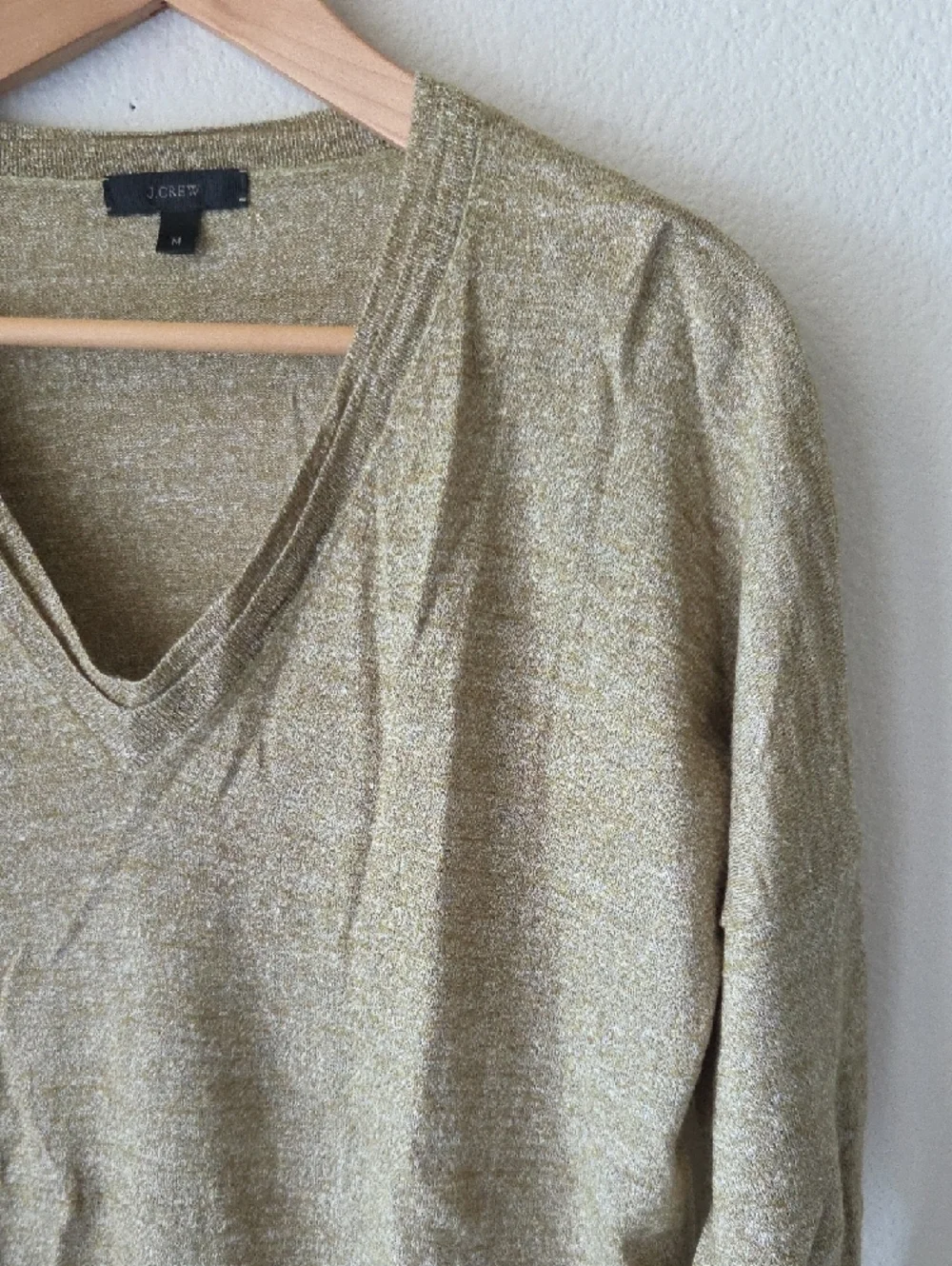 J. Crew Merino Wool Linen Blend V-Neck Sweater Light Tan Green Heathered Sz M - Picture 4 of 12